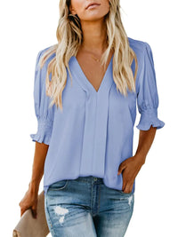 V-neck Short Sleeve Loose Comfortable Fashion Summer Solid Color Small Shirt European And American Style