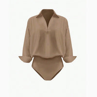 Womens Slim-fit Mandarin-collar Three-quarter-sleeve Shirt