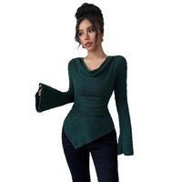 Ribbing Bottoming Sweater Off-the-shoulder Slim Knit Long-sleeved Top