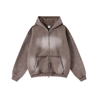 Hemmed Open-chest Zip-up Hoodie Top