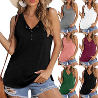 Split Hem Button Sleeveless Vest T-shirt Women's Clothing