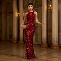 Elegant Sleeveless Round Neck Sequins Slim Sheath Banquet Fishtail Dress