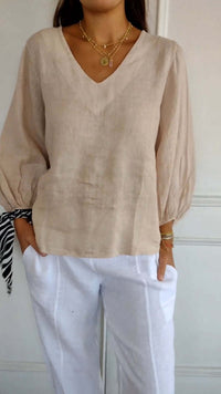 Womens Solid-Color V-Neck Long-Sleeve T-Shirt