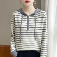 Women's Striped Hooded Long-sleeved Knitted Sweater