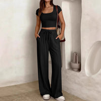 Y2K 2-piece Short-sleeve And Long-pants Set For Women