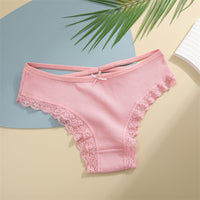 Threaded Cotton Cute Bowknot Low Waist Lace Edge Women's Underwear
