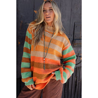 Women's Creative Striped Pullover Round Neck Long Sleeves Sweater