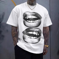 Tooth Drill Mouth Trendy Brand Short-Sleeve Loose Hip-Hop Streetwear Casual Couple T-Shirts