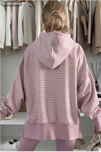 Striped Thumb Hole Side Seam Off-shoulder Loose Hoodie