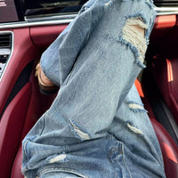 High-waisted Washed Design Slim Wide-leg Pants
