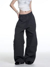 American Retro Plaid Lazy Wide Leg Machete Casual Pants For Women