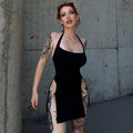 Solid-color Backless Hollow-out Halter Dress For Women