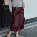 Satin Stitching Mesh Double-layer Sheath Skirt