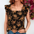 New European And American-style Printed Ruffled Short-sleeve Shirt