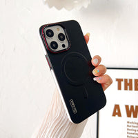 Plain Leather Phone Case Magnetic Suction Contrast Color Protective Cover