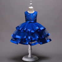 Girls Multi-Layer Puff Sleeveless Embroidered Show Dress Skirt