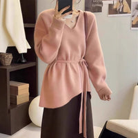 French Style Sweater Women's Mid-length Lazy Design Lace-up