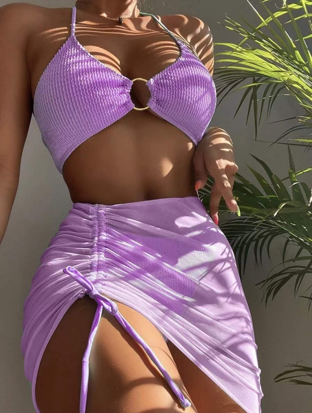 Women's Swimwear Body Solid Color  Fashion Halter Three-piece Suit