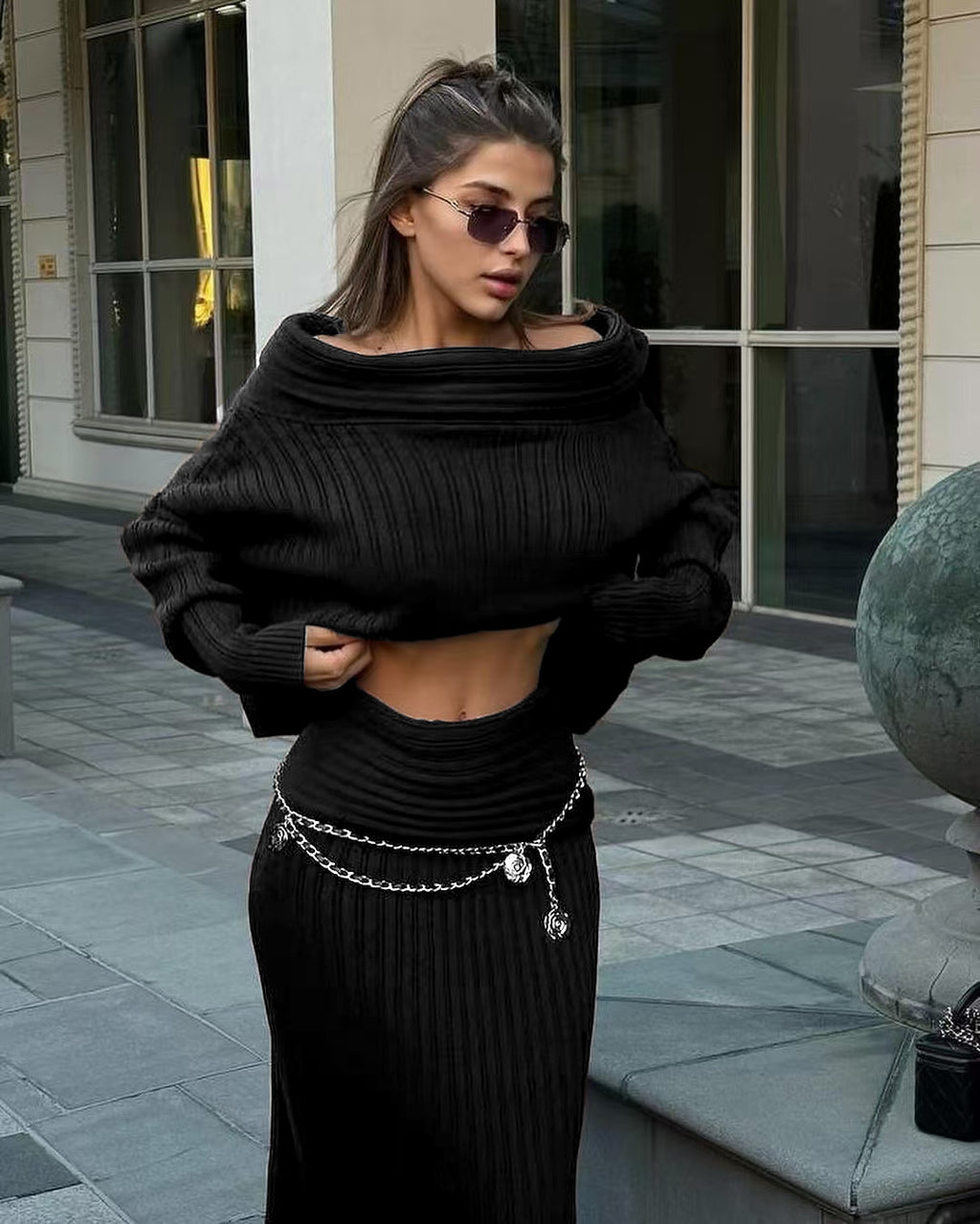 Women's Fashion Solid Color Knitted Sweater Suit