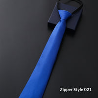 Mens Business Formal Zipper Tie With Blue Stripes