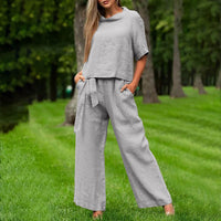 Round-neck Plus-size Womens Casual Two-piece Set, Trendy For Women