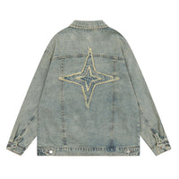 Men's Loose Hoodie Washed And Worn Lapel Denim Jacket Coat American Fashion