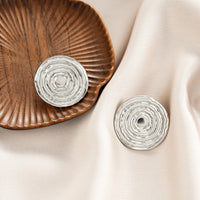 Oval Stainless Steel Earrings, Trendy Geometric Heart Texture, 18K Gold Plated Ear Studs, Titanium Steel