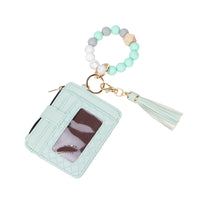 Leather PU Tassel Card Bag Silicone Bracelet Wrist Keychain Pendant