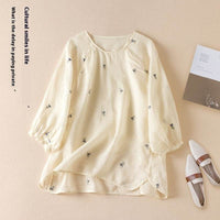 Cotton And Linen Thin Embroidery Loose Shirt