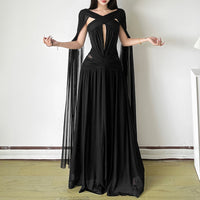Neck-hanging Ruffled Solid-color Elegant Waist-cinching Dress