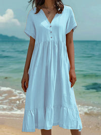 Solid-color Short-sleeve Fashionable Pleated Dress