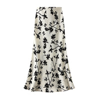 Retro Hong Kong Style Floral Skirt High Waist Slimming Temperament