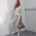 V-neck Long Sleeve Top Trousers Suit Printed Loose Pajamas For Women