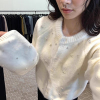Women's Three-dimensional Pearl Sweater Cardigan Loose Knitted Coat