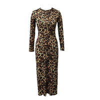Sexy Leopard-print Dress With A Round Neck And Long Sleeves