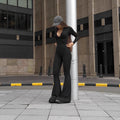 Long-sleeve Minimalist Solid-color Deep-V Jumpsuit