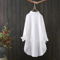 Women's Mid-length Loose Long Sleeve Cotton Shirt
