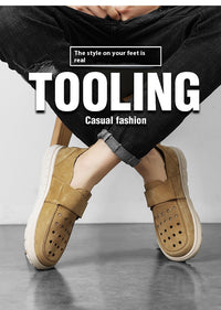 Pigskin Casual Hollow Out Breathable Velcro Suede British Casual Outdoor Shoes