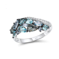 Women's Silver Inlay Sea Blue Zircon Ring