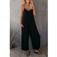 Summer New Solid Color Slip Pocket Casual Jumpsuit
