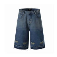Men's Retro Washed Ripped Straight Denim Shorts