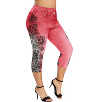 Mid-rise Printed Faux Denim Skinny Cropped Pants