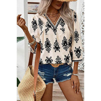 Beautiful Bohemian Retro Printed 34 Sleeves Top