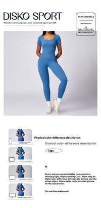 Women's Tight Seamless Back One-piece High-strength Thread Short-sleeved Fitness Sports Jumpsuit