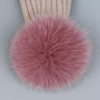 Fox Fur Warm Winter Hat With Ball For Women Child Girl Wool Thick Knitted