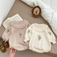 Knitted Ruffled Collar Long-sleeved Jumpsuit