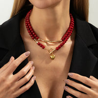 Vintage Red Acrylic Beaded Bent-Tube Necklace