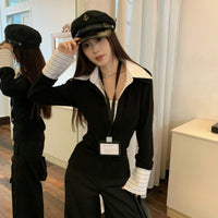 False Two-piece Patchwork Lapel Knitwear Female Winter Coat
