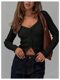 Women's European And American-style Long-sleeved Slim-fit Cropped Knit Top