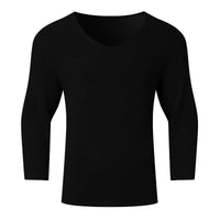 Retro Solid Color Men's Clothing V-neck Long Sleeve Top Loose European And American